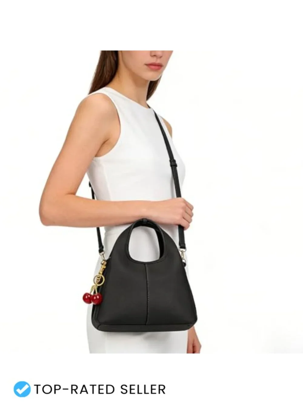 Faux Leather Hobo Satchel Bag with Top Handle and Crossbody Strap